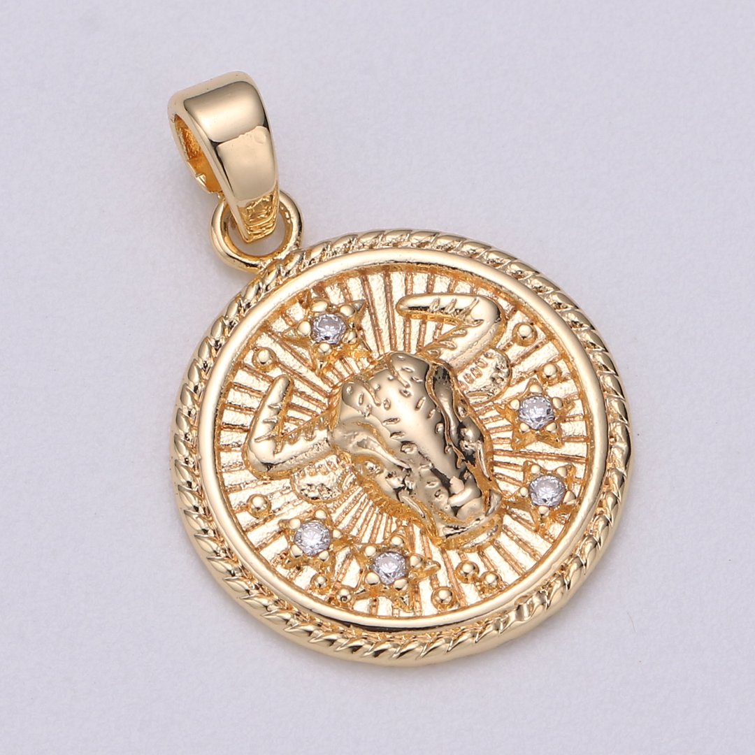 Zodiac Rustic Coin Pendant Necklace